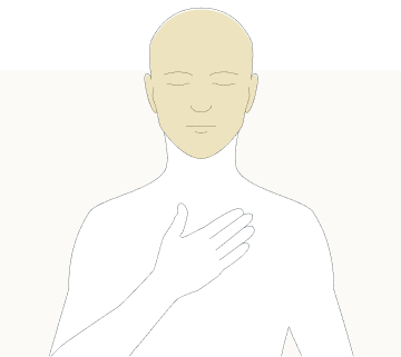 Linjeteckning av en person med handen på bröstet, med ansiktet framhävt.