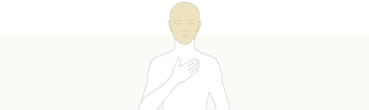 Linjeteckning av en person med handen på bröstet, med ansiktet framhävt.