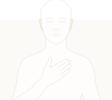 Linjeteckning av en person med handen på bröstet, med öronen framhävda.