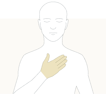 Linjeteckning av en person med handen på bröstet, med händerna framhävda