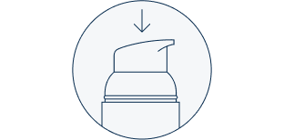 Ikon av en pil som pekar mot pumpen på en Actinica®-flaska
